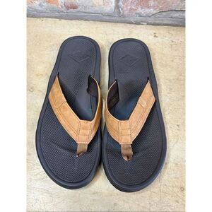 High Tide Men’s Brown Faux Leather Comfort Casual Flip Flop Sandals Size 12
